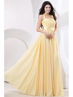 Chiffon Halter Floor Length Column Evening Dress with Ruffle