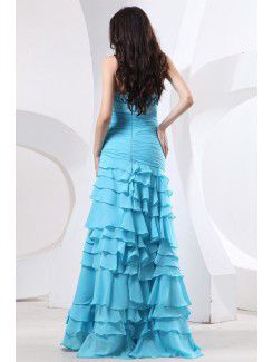 Chiffon Strapless Floor Length Sheath Evening Dress with Sequins and Ruffle