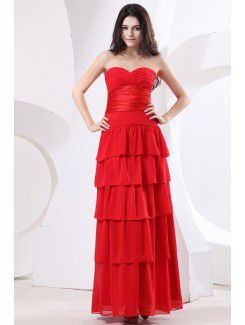 Chiffon Sweetheart Floor Length Sheath Evening Dress with Ruffle