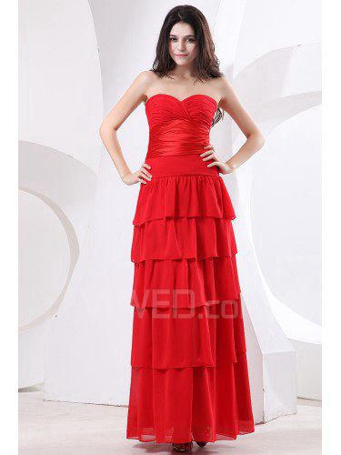 Chiffon Sweetheart Floor Length Sheath Evening Dress with Ruffle