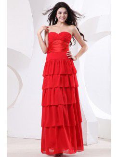 Chiffon Sweetheart Floor Length Sheath Evening Dress with Ruffle