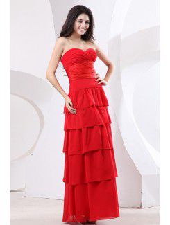 Chiffon Sweetheart Floor Length Sheath Evening Dress with Ruffle