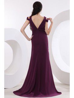 Chiffon V-Neckline Sweep Train A-line Evening Dress with Pleat