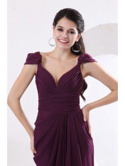 Chiffon V-Neckline Sweep Train A-line Evening Dress with Pleat