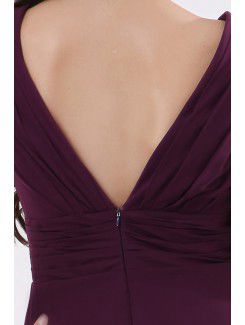 Chiffon V-Neckline Sweep Train A-line Evening Dress with Pleat