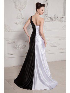 Charmeuse One-Shoulder Floor Length Mermaid Evening Dress with Rhinestones and Ruffle