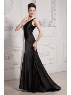 Charmeuse One-Shoulder Floor Length Mermaid Evening Dress with Rhinestones and Ruffle