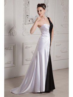 Charmeuse One-Shoulder Floor Length Mermaid Evening Dress with Rhinestones and Ruffle