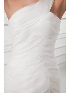 Organza One-Shoulder A-line Sweep Train Wedding Dress