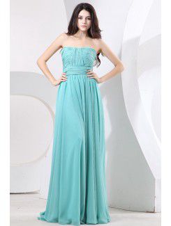 Chiffon strapless chão comprimento da coluna vestido de noite com plissado