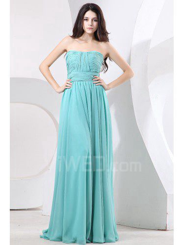 Chiffon strapless vloer lengte kolom avondjurk met ruches