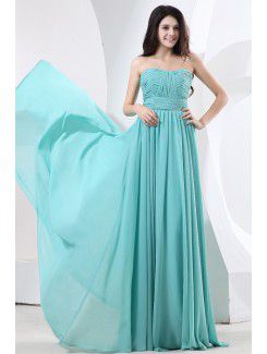 Chiffon Strapless Floor Length Column Evening Dress with Ruffle