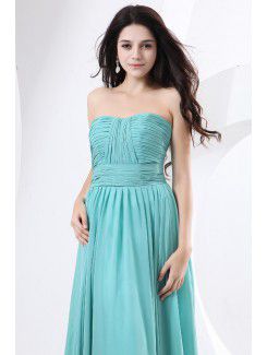 Chiffon Strapless Floor Length Column Evening Dress with Ruffle