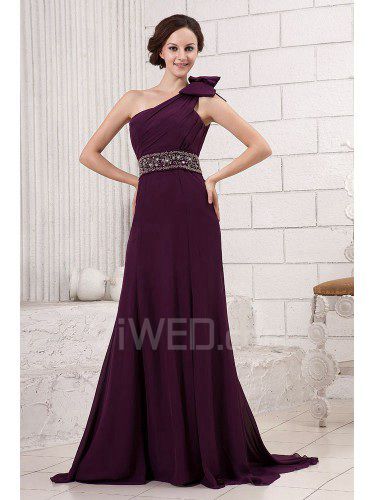 Chiffon-schulter-sweep zug a-linie abendkleid mit bowknot