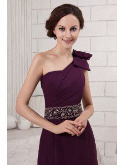 Chiffon One-Shoulder Sweep Train A-line Evening Dress with Bowknot