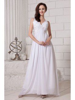 Chiffon Straps Ankle-Length Column Evening Dress with Embroidered