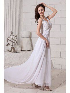 Chiffon Straps Ankle-Length Column Evening Dress with Embroidered