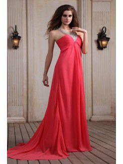 Chiffon Halter Chapel Train Column Evening Dress with Sequins