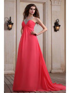 Chiffon Halter Chapel Train Column Evening Dress with Sequins