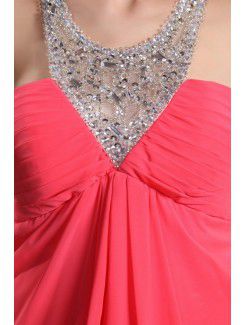 Chiffon Halter Chapel Train Column Evening Dress with Sequins