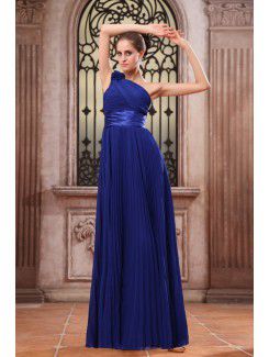 Chiffon One-Shoulder Floor Length Column Evening Dress with Flowers