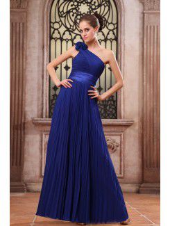 Chiffon One-Shoulder Floor Length Column Evening Dress with Flowers