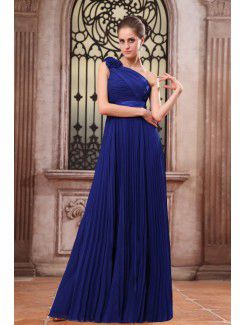 Chiffon One-Shoulder Floor Length Column Evening Dress with Flowers