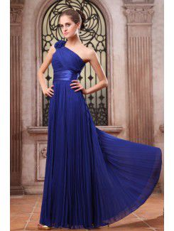 Chiffon One-Shoulder Floor Length Column Evening Dress with Flowers