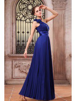 Chiffon One-Shoulder Floor Length Column Evening Dress with Flowers