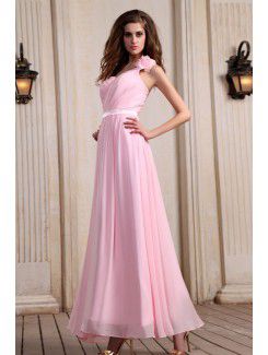 Chiffon One-Shoulder Ankle-Length A-line Evening Dress with Ruffle