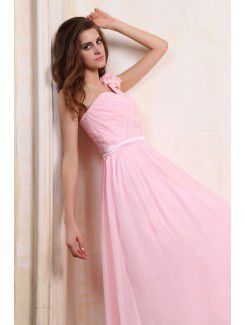 Chiffon One-Shoulder Ankle-Length A-line Evening Dress with Ruffle