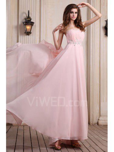 Chiffon strapless vloer lengte kolom avondjurk met pailletten en ruches