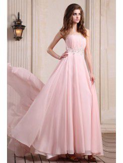 Chiffon Strapless Floor Length Column Evening Dress with Sequins and Ruffle