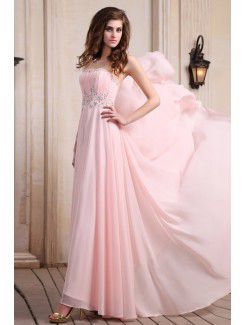 Chiffon Strapless Floor Length Column Evening Dress with Sequins and Ruffle