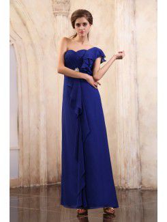 Chiffon One-Shoulder Floor Length Column Evening Dress with Ruffle