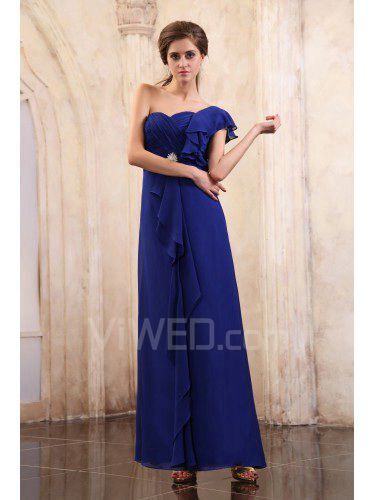 Chiffon one-shoulder gulv lengde kolonne kjole med volanger