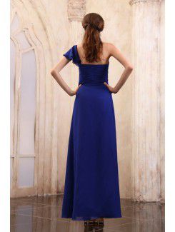 Chiffon One-Shoulder Floor Length Column Evening Dress with Ruffle