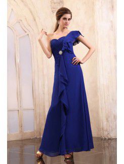 Chiffon One-Shoulder Floor Length Column Evening Dress with Ruffle