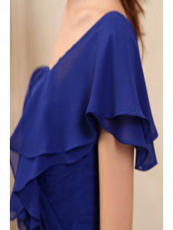 Chiffon One-Shoulder Floor Length Column Evening Dress with Ruffle