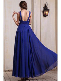 Chiffon Jewel Floor Length Column Evening Dress with Beading and Ruffle