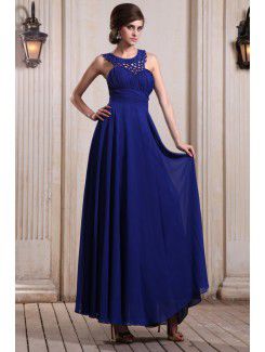 Chiffon Jewel Floor Length Column Evening Dress with Beading and Ruffle