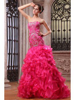 Organza and Charmeuse Sweetheart Floor Length Mermaid Evening Dress with Embroidered