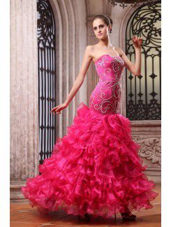 Organza and Charmeuse Sweetheart Floor Length Mermaid Evening Dress with Embroidered