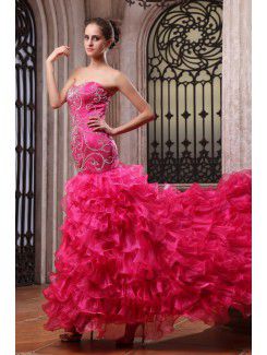 Organza and Charmeuse Sweetheart Floor Length Mermaid Evening Dress with Embroidered