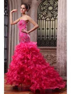 Organza and Charmeuse Sweetheart Floor Length Mermaid Evening Dress with Embroidered