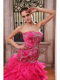 Organza and Charmeuse Sweetheart Floor Length Mermaid Evening Dress with Embroidered