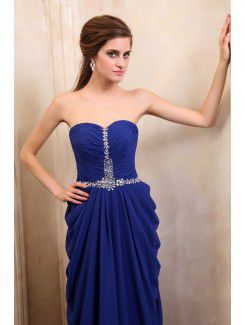 Chiffon Sweetheart Ankle-Length Column Evening Dress with Sequins and Ruffle