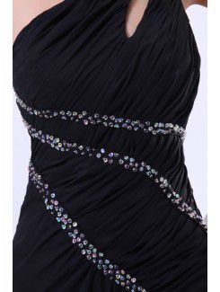 Chiffon One-Shoulder Ankle-Length A-line Evening Dress with Sequins and Ruffle