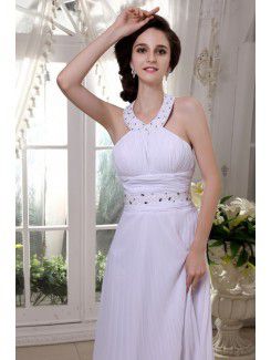 Chiffon Halter Knee-Length Column Evening Dress with Beading and Ruffle