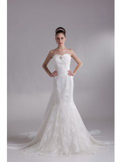 Taffeta Sweetheart Chapel Train Mermaid Embroidered Wedding Dress